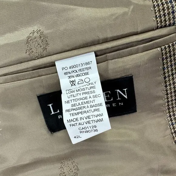 Lauren Ralph Lauren Mens UltraFlex Leland Classic Fit Suit Jacket Brown Blue 42L